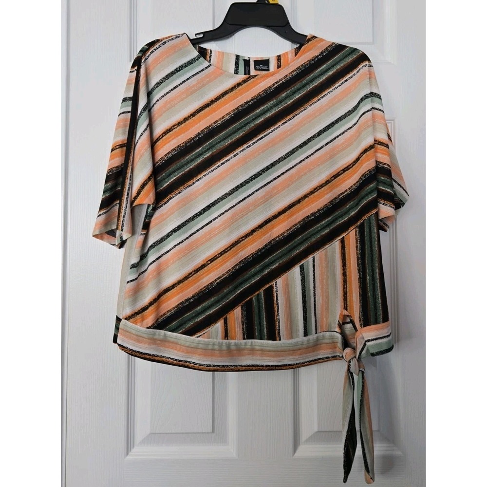 New Directions Womans Short Sleeve Blouse With Tye Size Petite Large